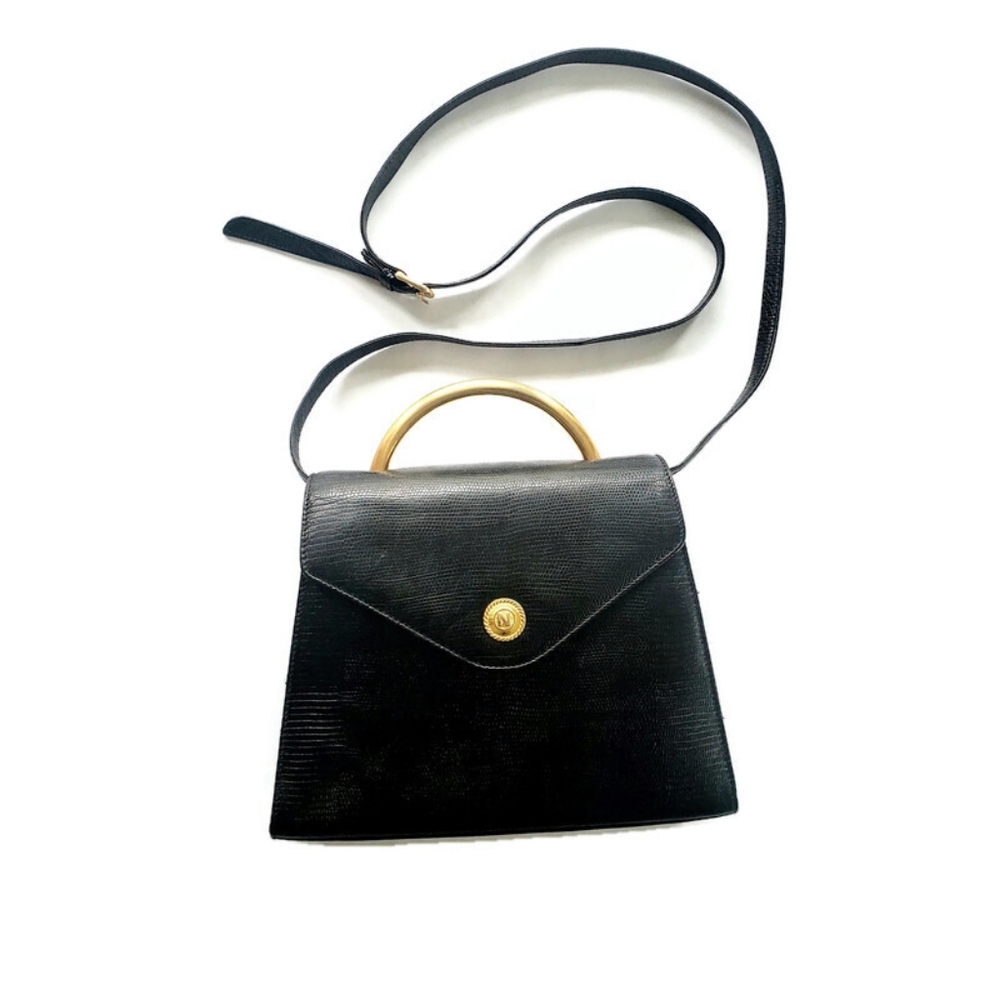 Vintage Albert Nipon black leather handbag